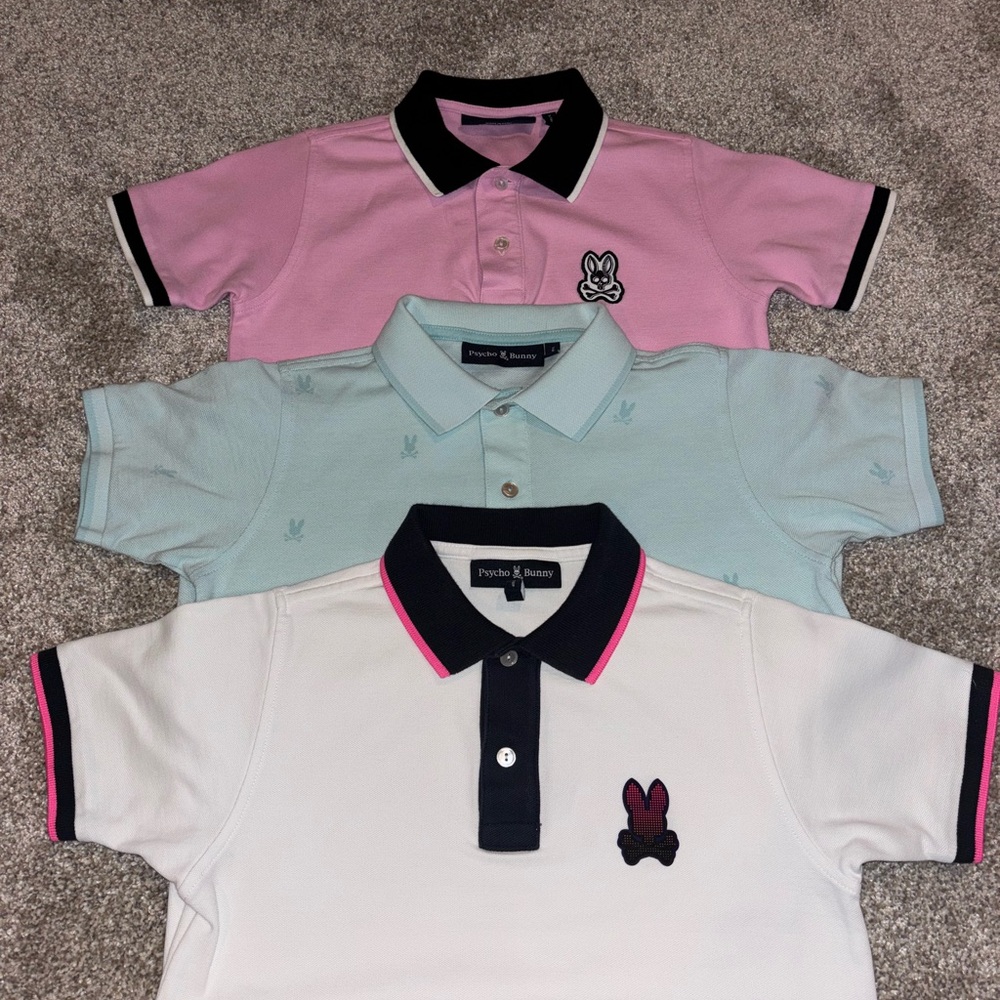Psycho Bunny Kids Polo Trio - Pink, Mint, White